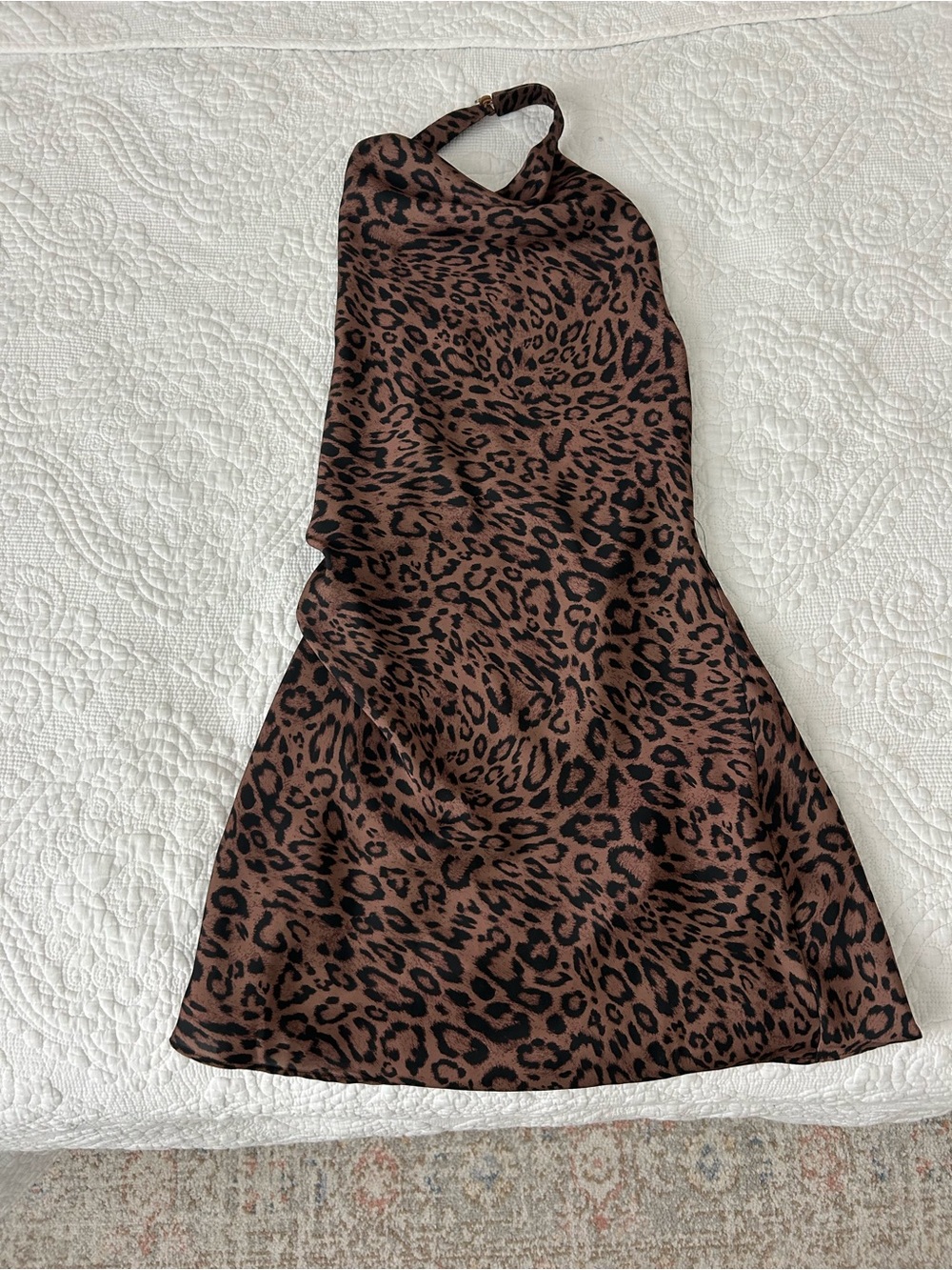Silk Aritzia Leopard Print Halter Dress in Brown and Black